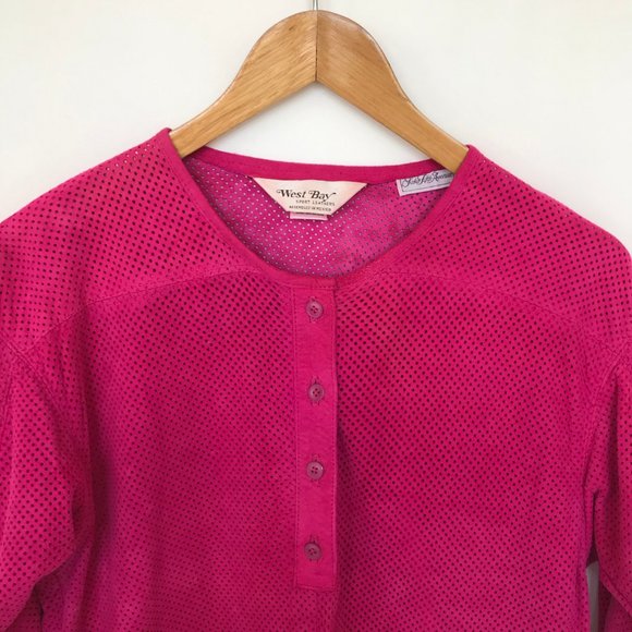 West Bay Dark Pink Suede Leather Pullover Mesh Top - Picture 2 of 5